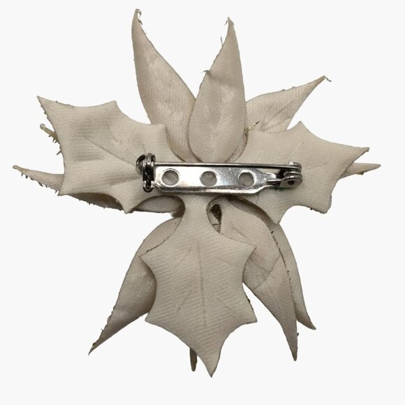 Gold Poinsettia Flower Brooch Pin Fabric Lame Holiday Christmas Jewelry - Picture 3 of 4
